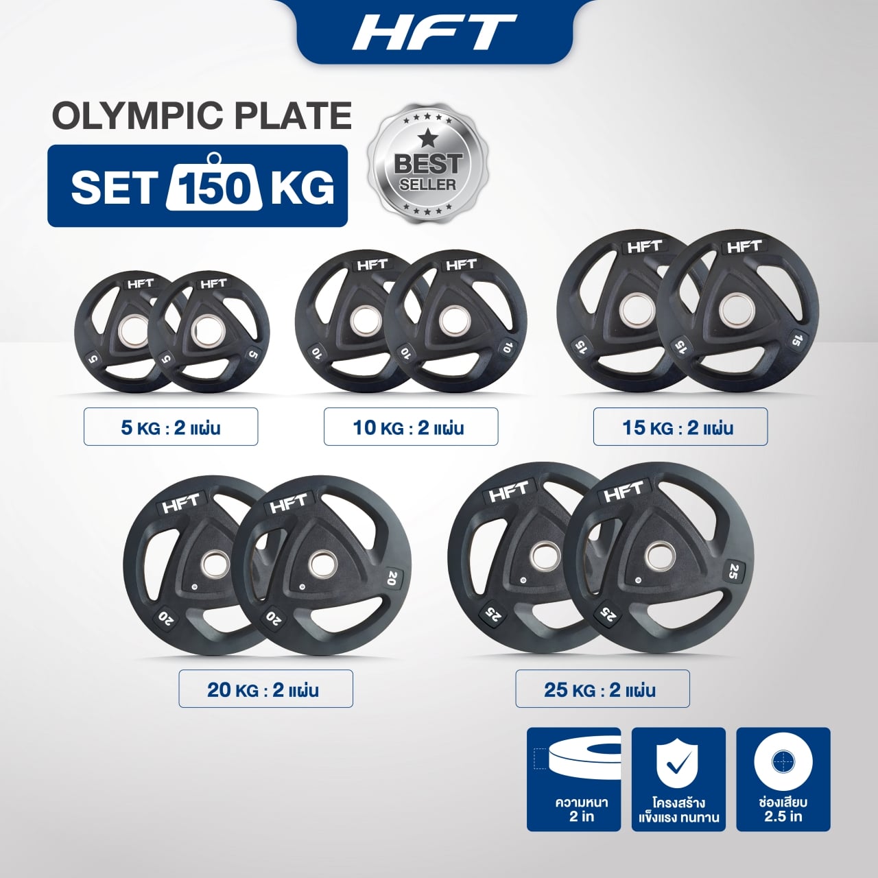 เซตแผ่นน้ำหนัก HOMEFITTOOLS รุ่น OLYMPIC 150 KG._3